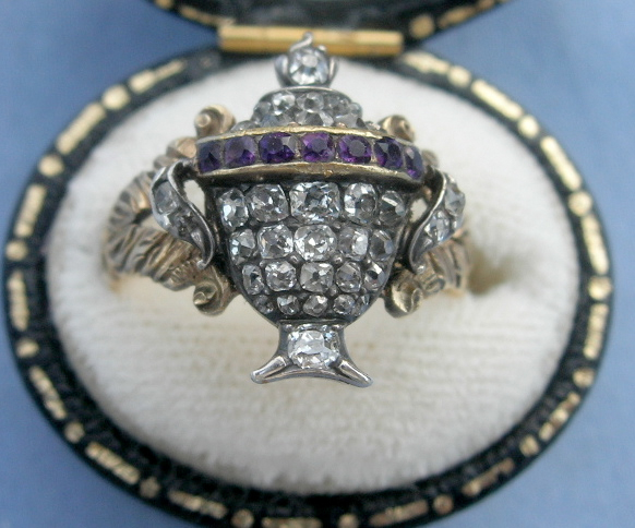 Late 18th century mourning ring with diamonds and amethysts. Image courtesy of B. Robbins.