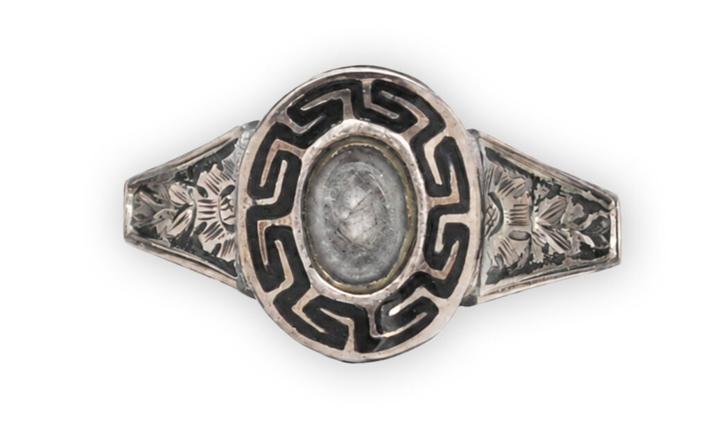 greekkey1 Unknown. "Gold and enamel mourning ring with inscription commemorating John Osmotherly. England, 1871", 1.9cm x 1cm x 2.2cm, Metalwork Collection, V&A Museum,