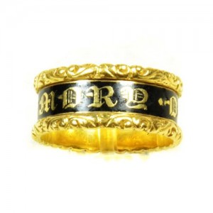 Mourning Ring, 18ct Gold and Enamel, Hallmarked London 18ct Gold Dated 1827 inscribed with "Wm (William) Wrightson ob 26 Dec. 1827 At 75"