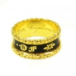 Mourning Ring, 18ct Gold and Enamel, Hallmarked London 18ct Gold Dated 1827 inscribed with "Wm (William) Wrightson ob 26 Dec. 1827 At 75"