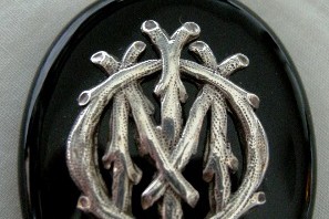 Victorian Locket Pendant Silver Enamel Monogram