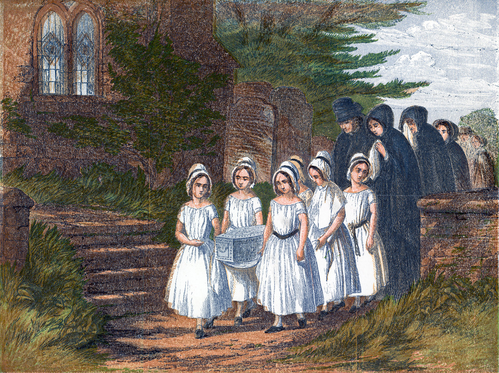 A description of the mourning costumes used in the 19th century