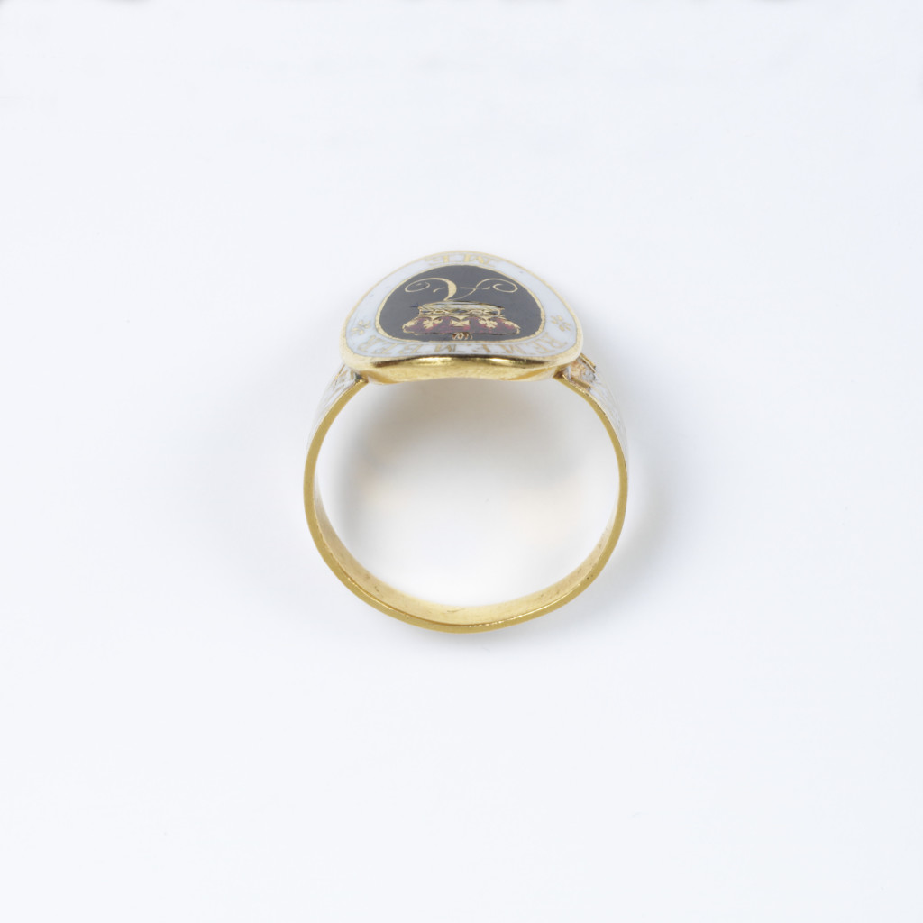 Princess Amelia was the youngest of the fifteen children of George III and Queen Charlotte. She died at the age of 27 after a long period of illness, precipitating her father's descent into insanity. This ring is part of a set of 52, commissioned by her brother the Prince Regent, later George IV, to mark her life. It is inscribed 'Remember me' and with her initial 'A'. They were made by the Royal goldsmiths, Rundell, Bridge & Rundell.