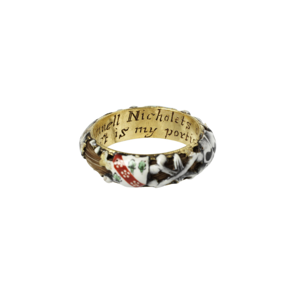 memento mori mourning ring Samuell Nicholets obijt 17 July (1661) Christ is my portion 'Samuel Nicholets died 17 July 1661'