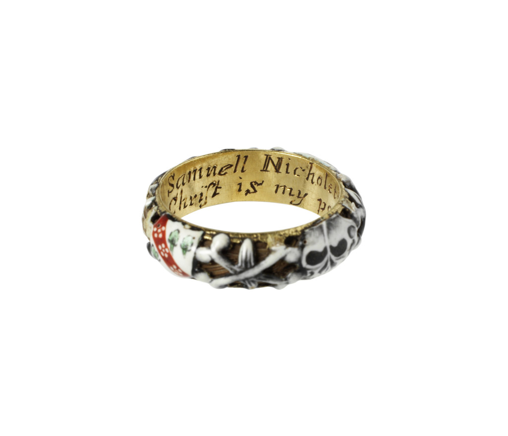 memento mori mourning ring Samuell Nicholets obijt 17 July (1661) Christ is my portion 'Samuel Nicholets died 17 July 1661'