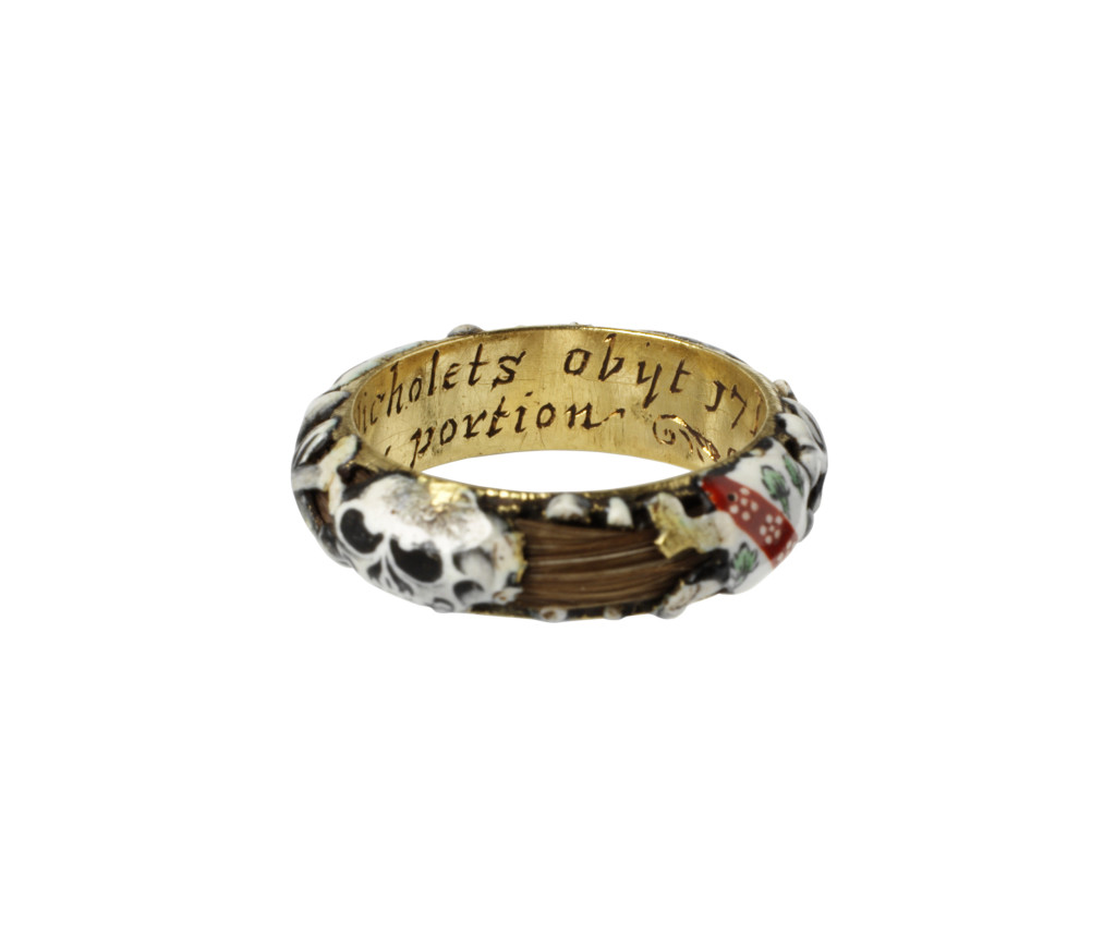 memento mori mourning ring Samuell Nicholets obijt 17 July (1661) Christ is my portion 'Samuel Nicholets died 17 July 1661'