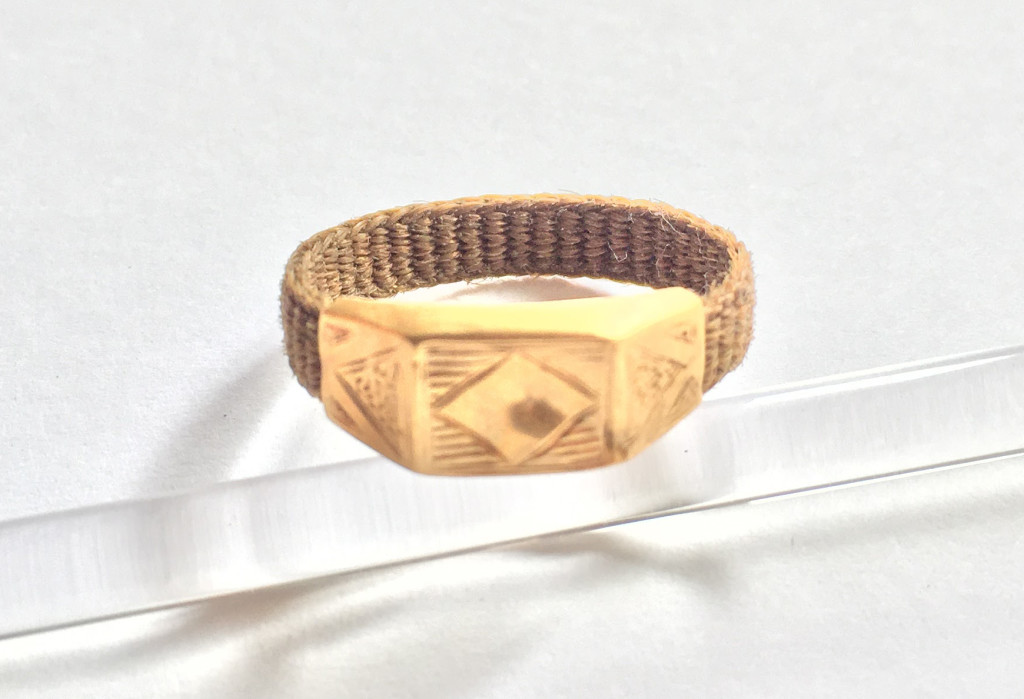 Hairwork ring with gold fitting