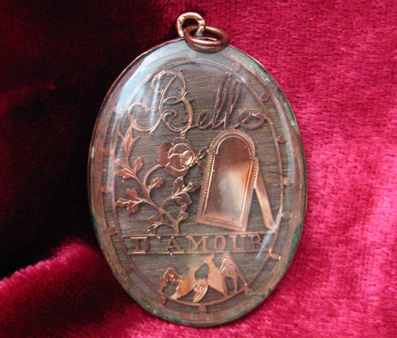 "Belle d'amour" hair pendant with love birds, mirror and rose