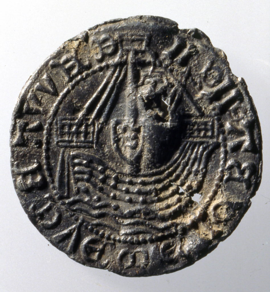 Pilgrim-badge; lead alloy; circular; obverse with figure of ship, c.400-1500.