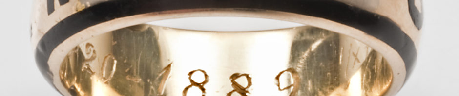 "IN MEMORY OF" black enamel ring, 1889.