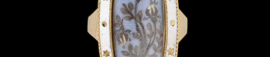 Gold, enamel and hair mourning ring for Butterfield Harrison, England, 1792.