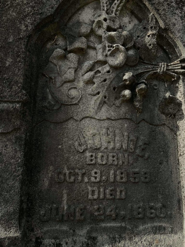 Child's grave, Raleigh, NC. "Jonnie, Born Oct 9, 1859, died June 24, 1860"