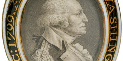 Gold with engraving of George Washington by Charles Balthazer Julien Fevert De Saint Memin Inscribed in Gold Lettering on Enameled Band “Geo. Washington. OB:14. Dec. 1799.AE. 68”