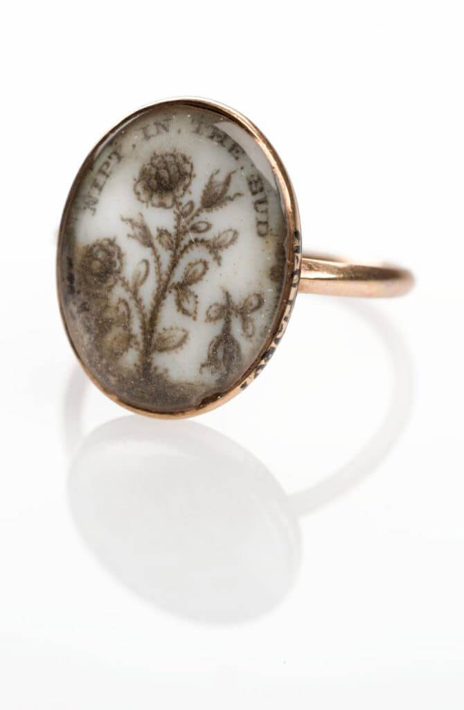 'Nip'd in the bud', a mourning ring for Augusta Bruce, c.1780s. Wellcome collection at the Science Museum.