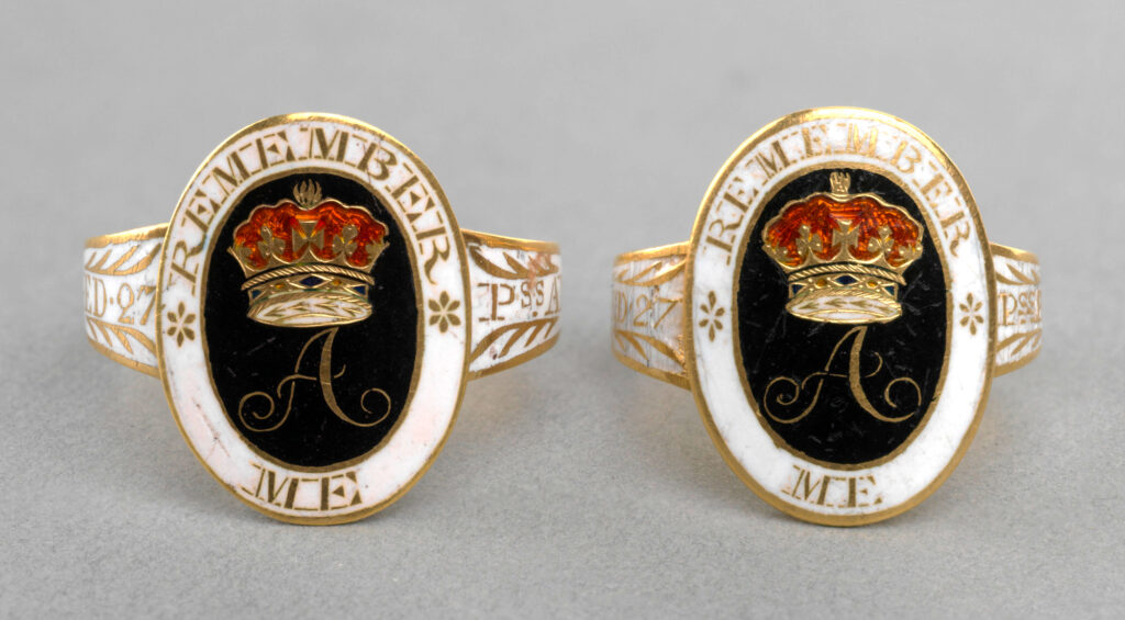 Two mourning rings for Princess Amelia (1783-1810) 1810 reading 'REMEMBER ME'. Courtesy Royal Collection Trust UK.v