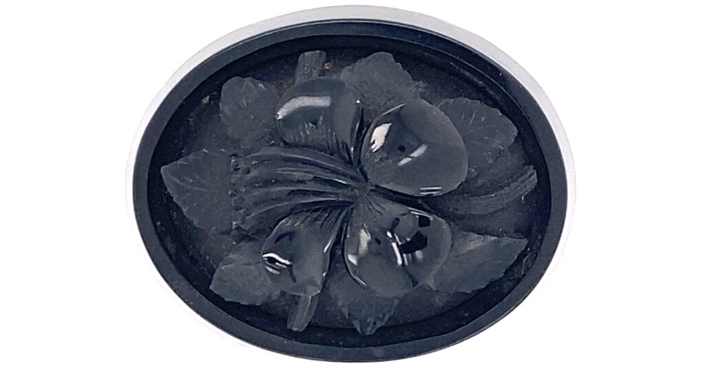 Myrtle designed in a Whitby Jet brooch. Courtesy of the Whitby Jet Museum.