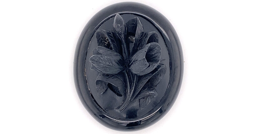 Tulip designs in a Whitby Jet brooch. Courtesy of the Whitby Jet Museum